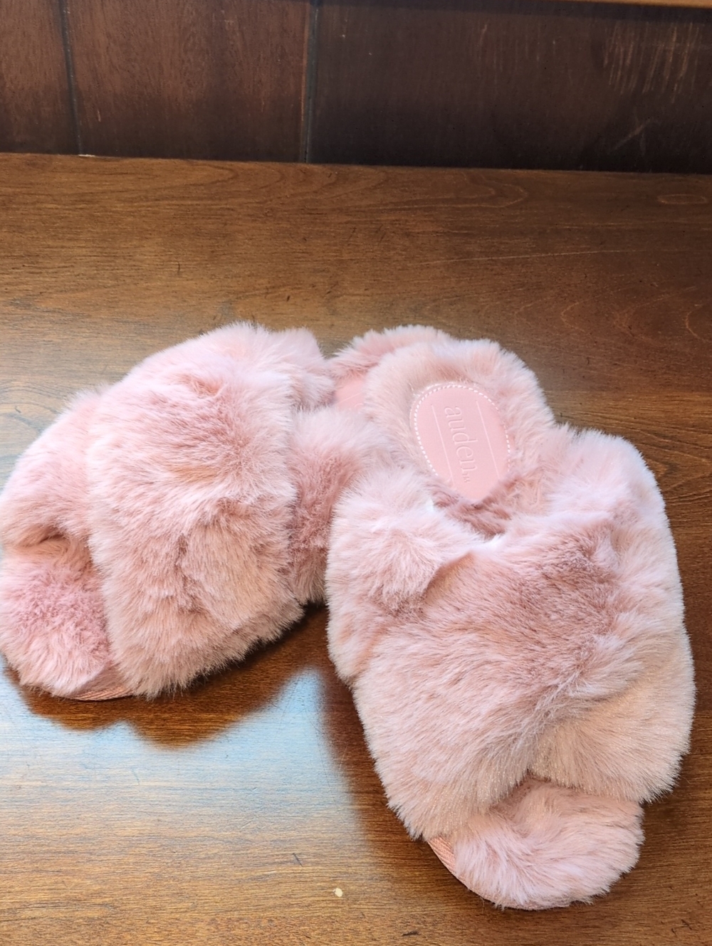 Auden Paris X-band Scuff Slippers In Pink Faux Fur Size 5/6